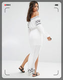 Women Dresses Ethnic Style Embroidered Split Maxi Dress