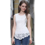 Women Plus Size Tops Summer Sleeveless Chiffon Lace Shirt Round Neck Top