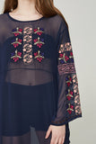 Women Dresses Embroidered Bell Sleeve Holiday Dress