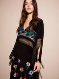 Women Dresses Flower V-neck Embroidered Dress