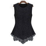 Women Plus Size Tops Summer Sleeveless Chiffon Lace Shirt Round Neck Top