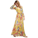 Women Plus Size Maxi Dresses Owl Print Long Sleeve Large Swing Chiffon Evening Long Dress