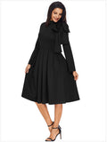 Women Plus Size Midi Dresses Turtleneck Bow Long Sleeve Zipper High Waist Dress