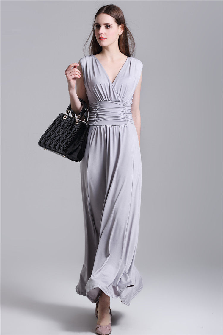 Women Plus Size Maxi Dresses Corset V Collar Sleeveless Sexy Backless Dress