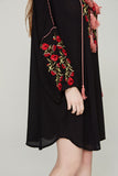 Ethnic Style Embroidered Flower Drawstring Loose Beach Dress