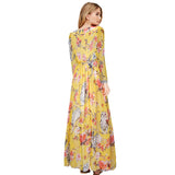 Women Plus Size Maxi Dresses Owl Print Long Sleeve Large Swing Chiffon Evening Long Dress