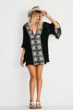 Women Dresses Bohemian V-neck Embroidered 3/4 Sleeve Dress