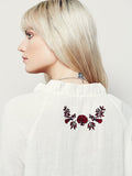 Embroidered Floral V-neck Lace-up Flower Shirt
