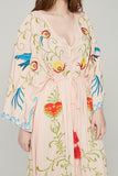 Women Dresses Flower Embroidered V-neck Large Bell Sleeve Maxi Dress