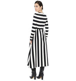 Women Plus Size Maxi Dresses Black and White Striped Long Sleeve Pullover Loose Long Dress