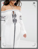 Women Dresses Ethnic Style Embroidered Split Maxi Dress