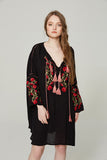 Ethnic Style Embroidered Flower Drawstring Loose Beach Dress