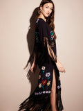 Women Dresses Flower V-neck Embroidered Dress
