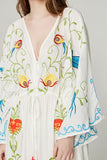Women Dresses Flower Embroidered V-neck Large Bell Sleeve Maxi Dress