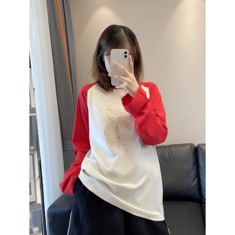 We11done Long Sleeve Shirt Contrast Color Little Monster Direct Injection Loose Casual Men's and Women's Long Sleeve