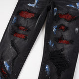 Amiri Jeans Casual Hip Hop Wash Splash-Ink Painted Slim Jeans Casual Fashionable 8616