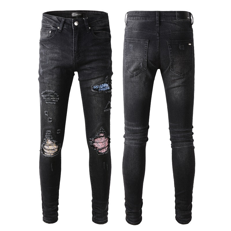 Amiri Jeans Casual Hip Hop Wash Splash-Ink Painted Slim Jeans Casual Fashionable 867