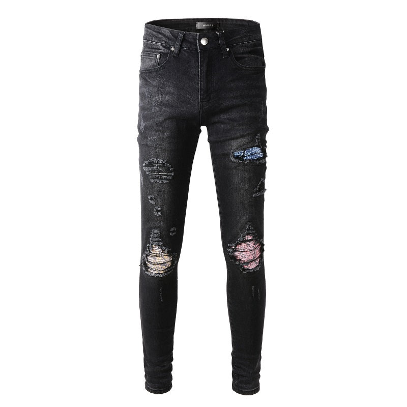 Amiri Jeans Casual Hip Hop Wash Splash-Ink Painted Slim Jeans Casual Fashionable 867