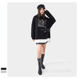 Slogan Graphic Hoodie Autumn and Winter Comfortable Stitching Fake Two Pieces Letter Print Top