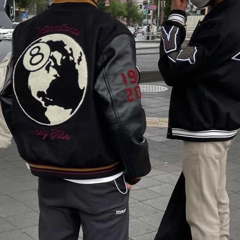 Blackair Jacket Baseball Uniform Embroidered Pu Sleeve Jacket