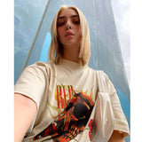 Present T Shirt Rose Skull Print Distressed round Neck T-shirt