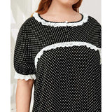 Women Plus Size Midi Dresses Polka Dot Lace Stitching Dress