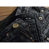 J Shaped Jeans Men's Jeans Ripped Rivet Stitching Ruffle Patch Locomotive