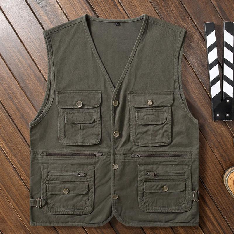 Men Utility Vest Work Zipper Tactical Work Vest Slim Pocket Jacket Cotton Multi-Pocket Casual Men's Vest