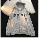 Slogan Graphic Hoodie Loose Top Hooded Zip Cardigan Coat