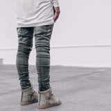 J Shaped Jeans Fashion Brand Motorcycle Pants Pleated Slim Fit Skinny Stretch Jeans