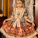 Gothic Lolita Harajuku Style Clothing British Knight Bear Short Sleeve Op Dress for Women