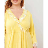 Women Plus Size Maxi Dresses Long Sleeve Lace Stitching Long Sleeve Dress