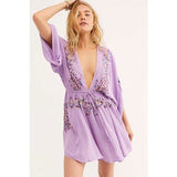 Women Dresses Bohemian Cotton and Linen Embroidered V-neck Embroidered Dress