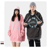 Slogan Graphic Hoodie Autumn and Winter New Fleece-Lined Warm Coat