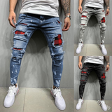 J Shaped Jeans New Men's Jeans Casual Slim Fit Ripped Ankle-Tied Jeans Fashion
