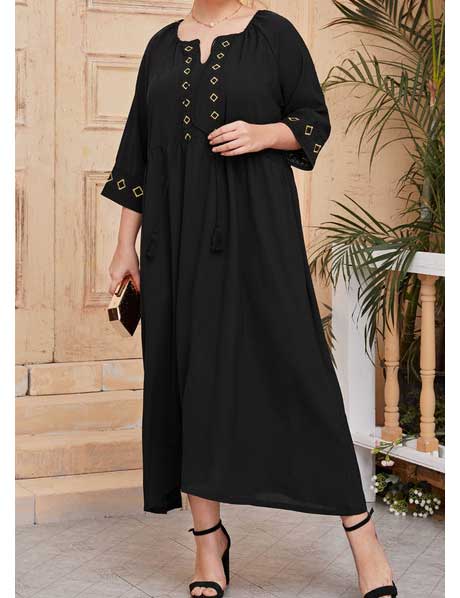Women Plus Size Maxi Dresses Mid-Sleeve Fashion Simple Lace Up Dress