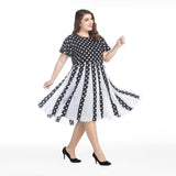 Women Plus Size Midi Dresses Polka Dot Evening Dress Chiffon Stitching Large Swing Short Sleeve Dress