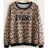 Women Plus Size Tops Leopard Print Long Sleeve Sweater