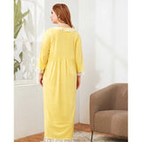 Women Plus Size Maxi Dresses Long Sleeve Lace Stitching Long Sleeve Dress