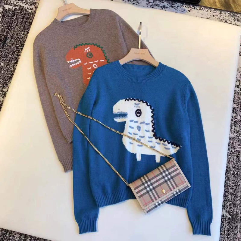 Dinosaur Sweaters Card round Neck Knitted Sweater