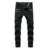 J Shaped Jeans Men's Jeans Motorcycle Style Stretch Skinny Pleated Trendy