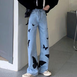 Anime Print Jeans Denim Pants Spring Print Straight Loose Jeans for men Clothing