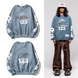 Rrr123 Sweatshirt Distressed Blue round Neck Casual Sweatshirt Men and Women