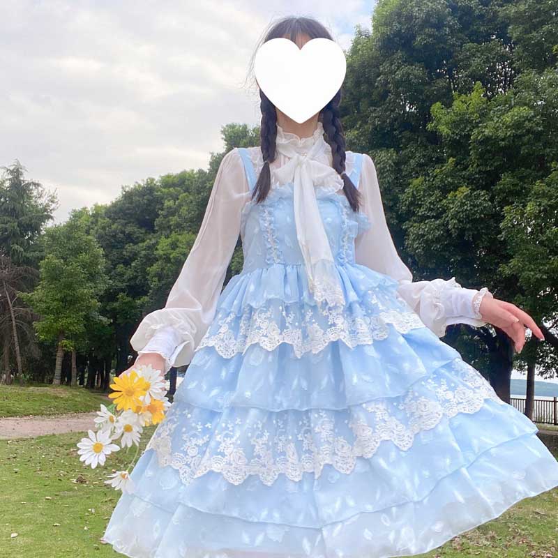 Gothic Lolita Harajuku Style Clothing Shirt Japanese Style Lantern Sleeve Chiffon Lace Sleeve Slim Fit Shirt