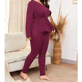 Women Plus Size Co-OrdsV Collar Knit Casual Suit