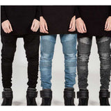 J Shaped Jeans Fashion Brand Motorcycle Pants Pleated Slim Fit Skinny Stretch Jeans