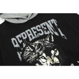 Present Hoodie Wolf Head Printed Patchwork Hoodie