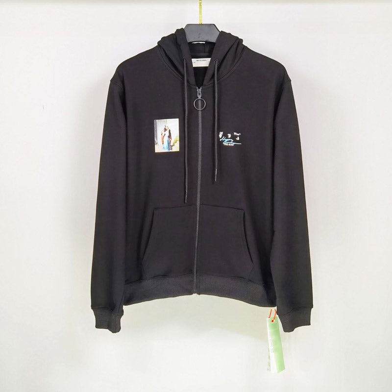 Off White Zipper Hoodie Autumn and Winter Arrow Zipper Cardigan Hoodie Coat