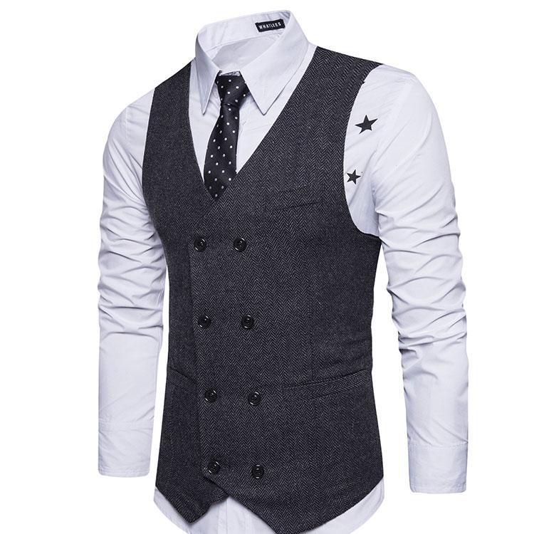 Tuxedo Vests Men Suit Vest Men's Autumn and Winter Double Breasted Waistcoat Men's Suit British Waistcoat