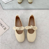 Nude Block Heel Sands Mary Jane Bow Leather Shoes
